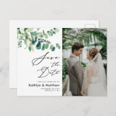 Eukalyptus Greenerenery Script Wedding Save the Da Ankündigungspostkarte (Vorne/Hinten)