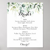 Eukalyptus Greeneria Wedding Drinks Menu für Wasse Poster (Vorne)
