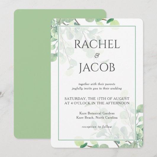 Eukalyptus Greenerity Background Wedding Einladung (Vorne/Hinten)