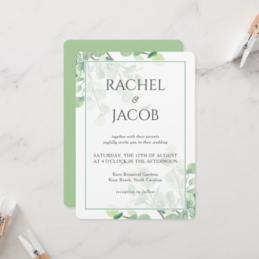Eukalyptus Greenerity Background Wedding Einladung (Vorderseite/Rückseite Beispiel)