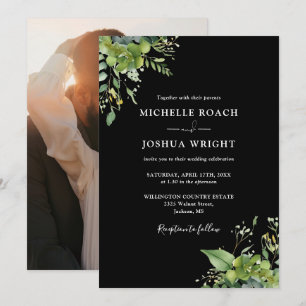 Eukalyptus Greenerity Black and White Foto Wedding Einladung