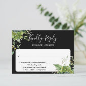 Eukalyptus Greenerity Black and White Wedding RSVP Karte (Stehend Vorderseite)