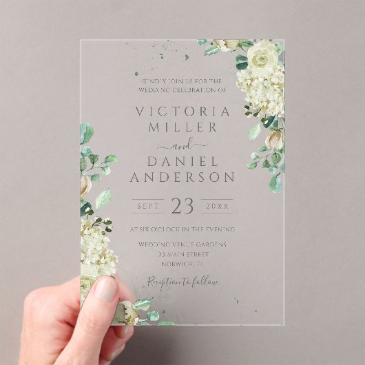 Eukalyptus Greenerity Blätter Elegante Hochzeit de Acryleinladungen (Insitu (Handheld))