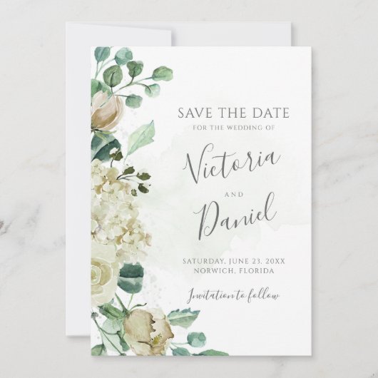 Eukalyptus Greenerity Blätter Elegante Hochzeit de Save The Date (Vorderseite)