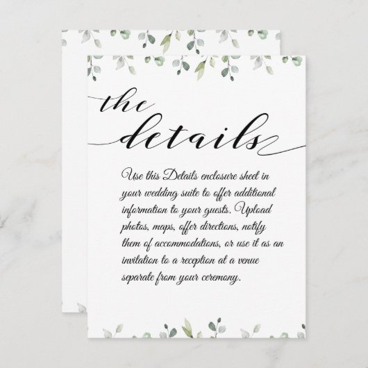 Eukalyptus Greenerity Border Black Wedding Details Begleitkarte (Vorne/Hinten)