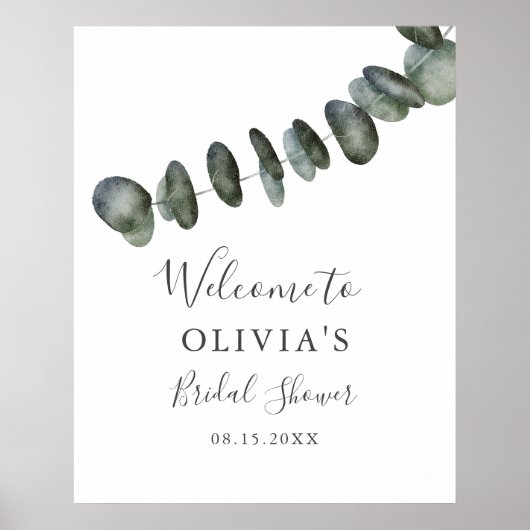 Eukalyptus Greenerity Brautparty Begrüßungszeichen Poster (Vorne)