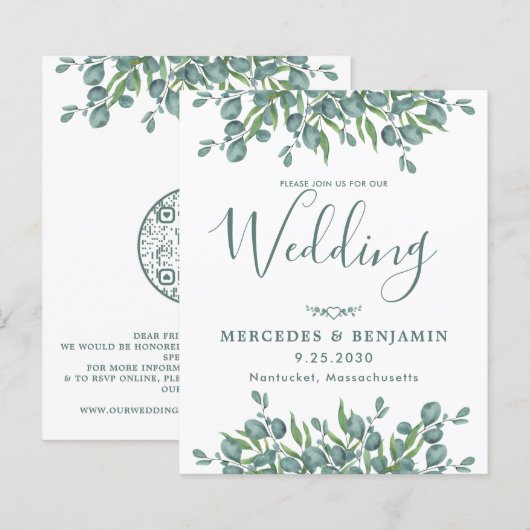 Eukalyptus Greenerity Budget QR Code Wedding Einla (Vorne/Hinten)