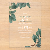 Eukalyptus Greenerity Clear Transparent Wedding Acryleinladungen (Vorderseite)