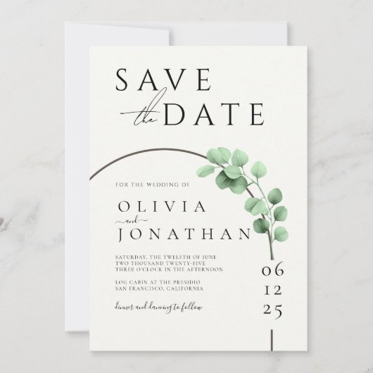 Eukalyptus Greenerity Frame Minimalistisch Wedding Save The Date (Vorderseite)