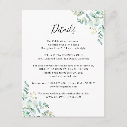 Eukalyptus Greenerity Gästebuch Begleitkarte (Vorderseite)