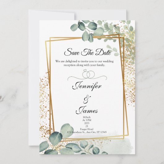 Eukalyptus Greenerity gold Einladung zur Hochzeit (Vorderseite)