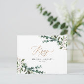 Eukalyptus Greenerity Gold Wedding RSVP Postkarte (Stehend Vorderseite)
