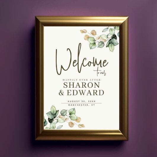 Eukalyptus Greenerity & Gold Wedding Willkommen Poster