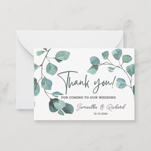 Eukalyptus Greenerity Hochzeitbudget Danke Karte (Vorderseite)