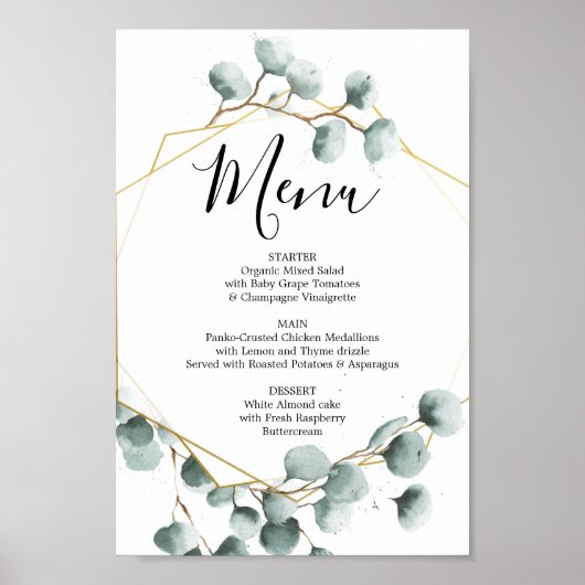 Eukalyptus Greenerity Menu oder Bar Menu Sign Poster (Vorne)