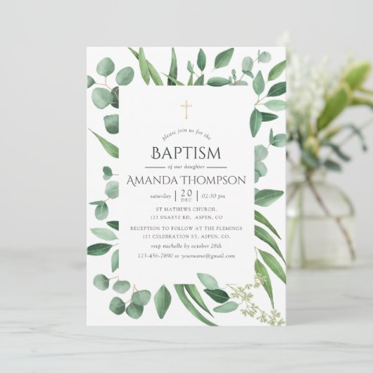 Eukalyptus Greenerity Taufe oder Weihnachten Einladung (Stehend Vorderseite)