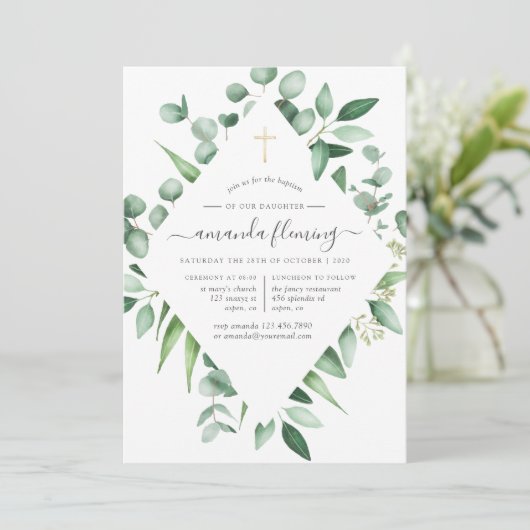 Eukalyptus Greenerity Taufe oder Weihnachten Einladung (Stehend Vorderseite)