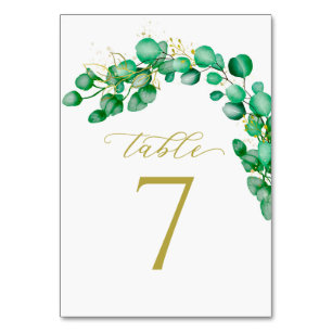 Eukalyptus Greenerity und elegante Script Wedding Tischnummer