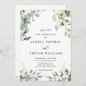 Eukalyptus Greenerity und Gold Wedding Einladungen (Vorne/Hinten)