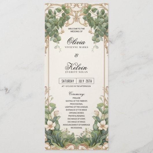 Eukalyptus Greenerity und Goldene Hochzeit Programm (Vorderseite)