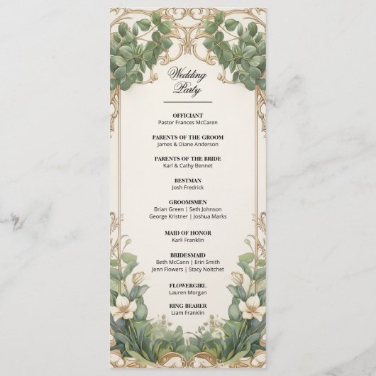 Eukalyptus Greenerity und Goldene Hochzeit Programm (Rückseite)