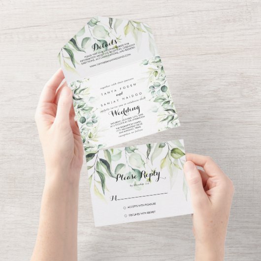 Eukalyptus Greenerity Wedding All In One Einladung (Abreißen)