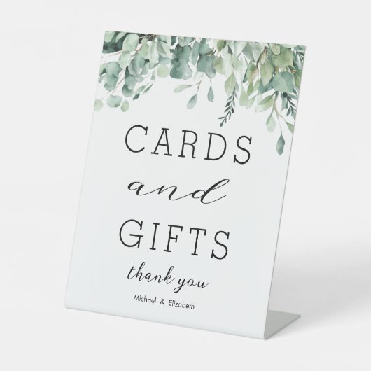 Eukalyptus Greenerity Wedding Cards Geschenke Sockelschild (Vorderseite)