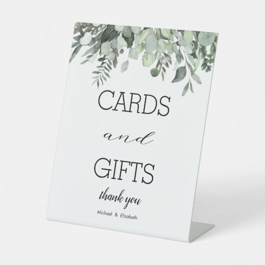 Eukalyptus Greenerity Wedding Cards Geschenke Sockelschild (Vorderseite)