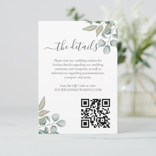 Eukalyptus Greenerity Wedding Details Card Begleitkarte (Stehend Vorderseite)