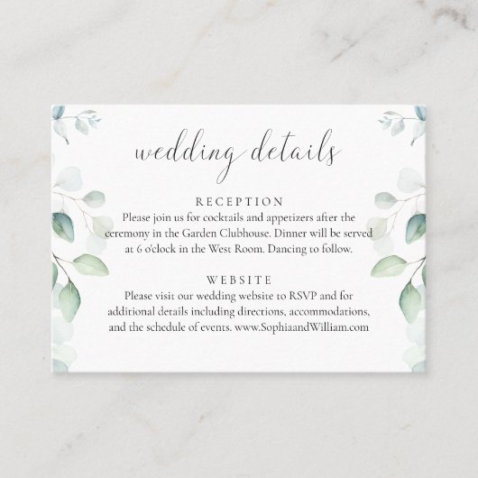 Eukalyptus Greenerity Wedding Details Card Visitenkarte (Vorderseite)