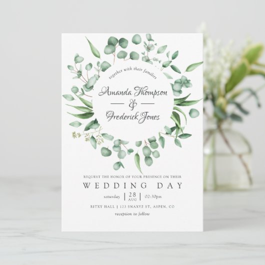 Eukalyptus Greenerity Wedding Einladung (Stehend Vorderseite)