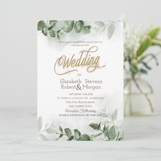 Eukalyptus Greenerity Wedding Einladung (Stehend Vorderseite)
