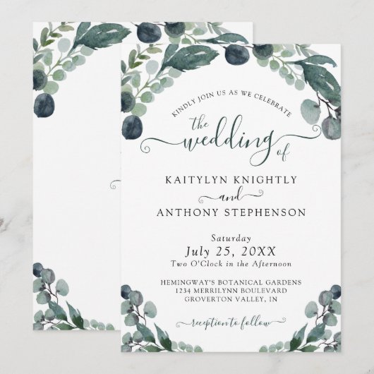 Eukalyptus Greenerity Wedding Einladung (Vorne/Hinten)