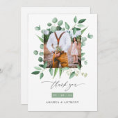 Eukalyptus Greenerity Wedding Foto Collage Dankeskarte (Vorne/Hinten)