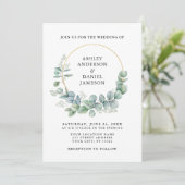 Eukalyptus Greenerity Wedding Gold Einladung (Stehend Vorderseite)