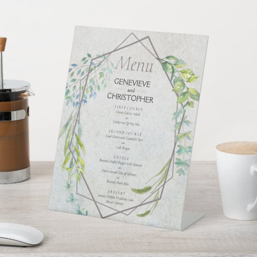 Eukalyptus Greenerity Wedding Menu Sign Sockelschild (In SItu)