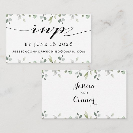 Eukalyptus Greenerity Wedding Online RSVP Card Visitenkarte (Vorne/Hinten)