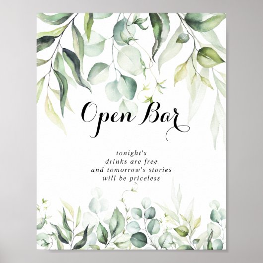 Eukalyptus Greenerity Wedding Open Bar Poster (Vorne)