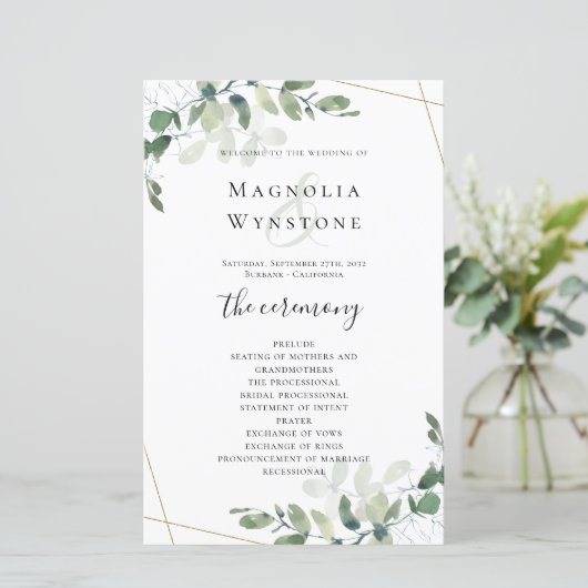 Eukalyptus Greenerity Wedding Program (Stehend Vorderseite)