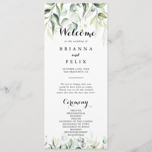 Eukalyptus Greenerity Wedding Program Programm (Vorderseite)