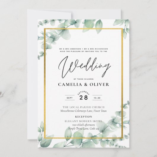 Eukalyptus Greenerity Wedding QR CODE Modernes Bud Einladung (Vorderseite)