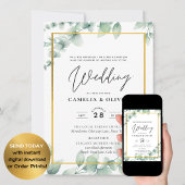 Eukalyptus Greenerity Wedding QR CODE Modernes Bud Einladung