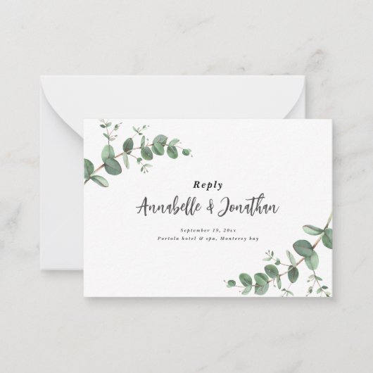 Eukalyptus Greenerity Wedding RSVP Antwort Mitteilungskarte (Vorderseite)