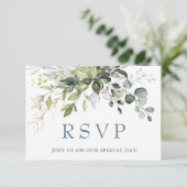 Eukalyptus Greenerity Wedding RSVP Card Karte (Stehend Vorderseite)