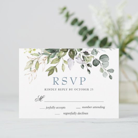 Eukalyptus Greenerity Wedding RSVP Card Karte (Stehend Vorderseite)
