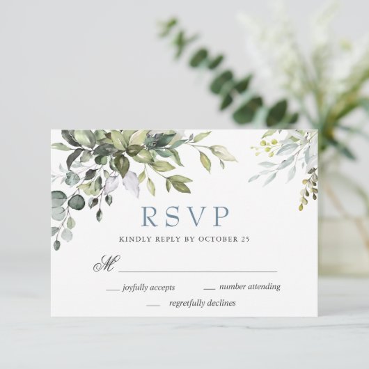Eukalyptus Greenerity Wedding RSVP Card Karte (Stehend Vorderseite)
