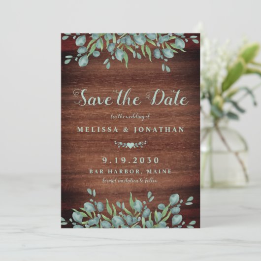 Eukalyptus Greenerity Wedding Save The Date (Stehend Vorderseite)
