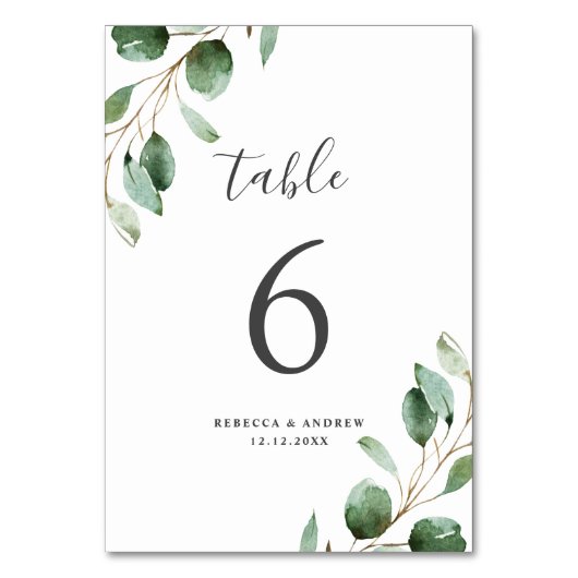 Eukalyptus Greenerity Wedding Tischnummer (Vorderseite)