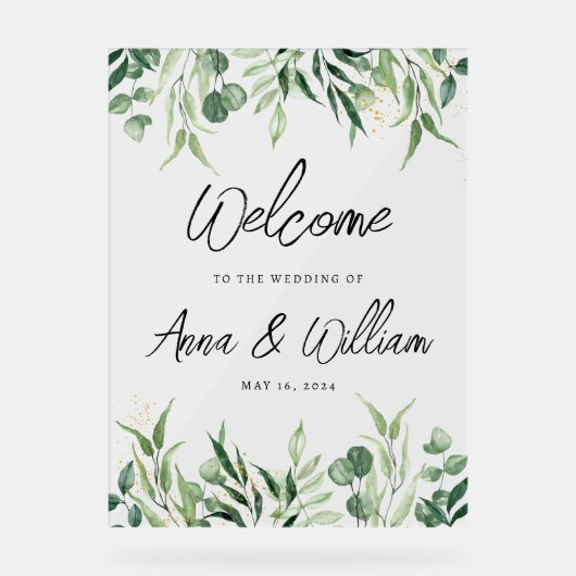 Eukalyptus Greenerity Wedding Welcome Acrylschild (Vorderseite)