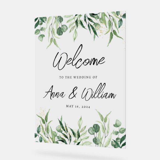 Eukalyptus Greenerity Wedding Welcome Acrylschild (Winkel)